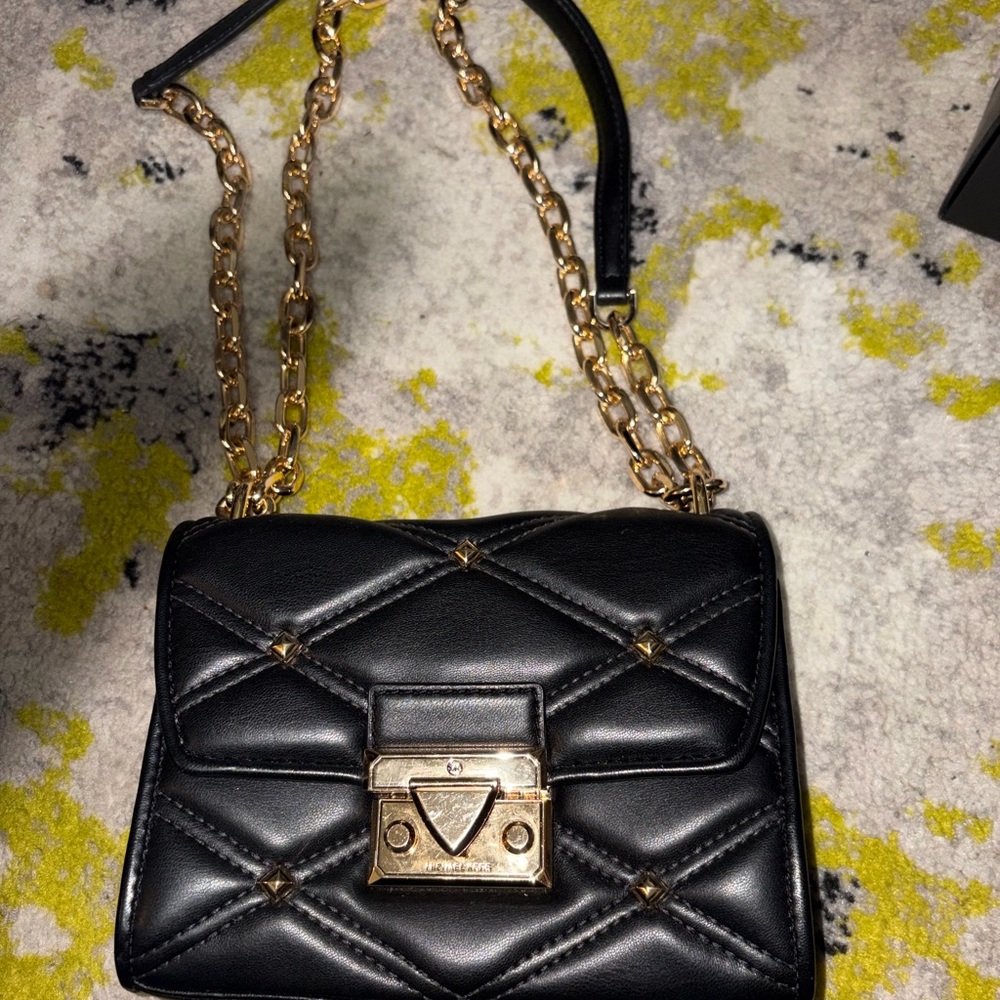 Michael Kors Black Quilted Crossbody Bag with Gold Chain